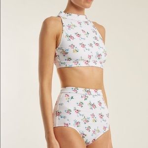 White Halterneck Floral Print Bikini